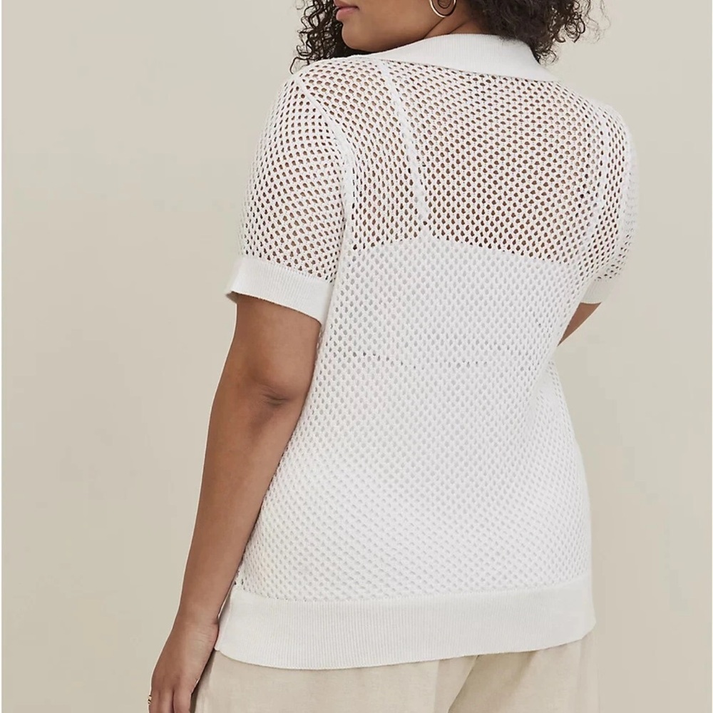 Torrid White Open Stitch Pullover Collared Short … - image 3